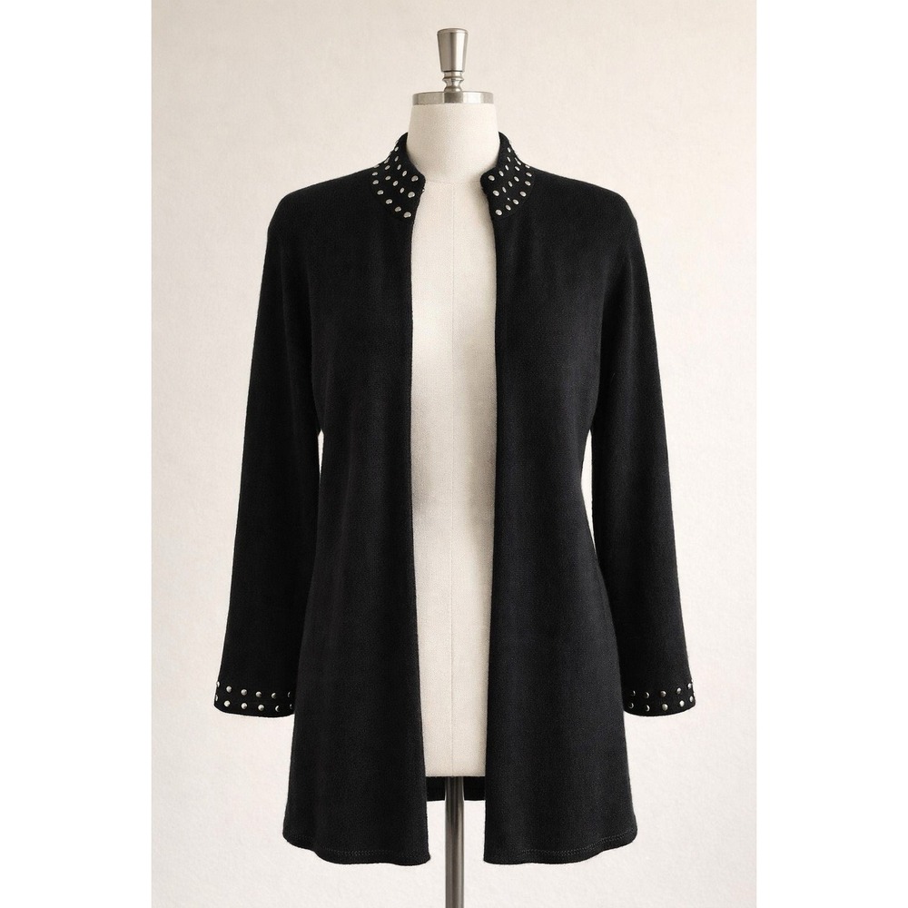 Vintage 90s Dylan‎ Knitwear Black Open Front Studded Cardigan Made USA Size S